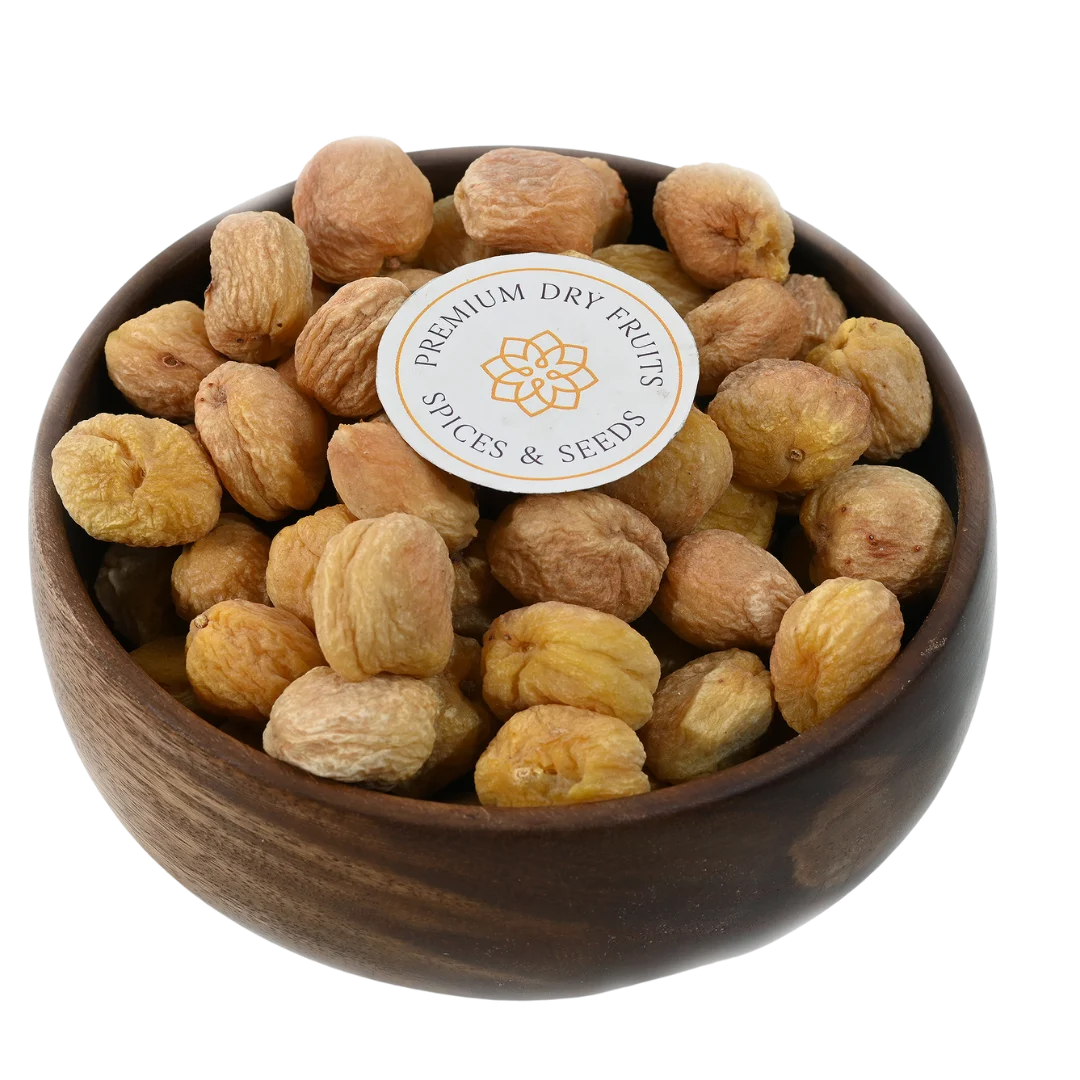 Dried Apricots Select in wooden bowl - soft chewy orange fruits rich in vitamin A and fiber