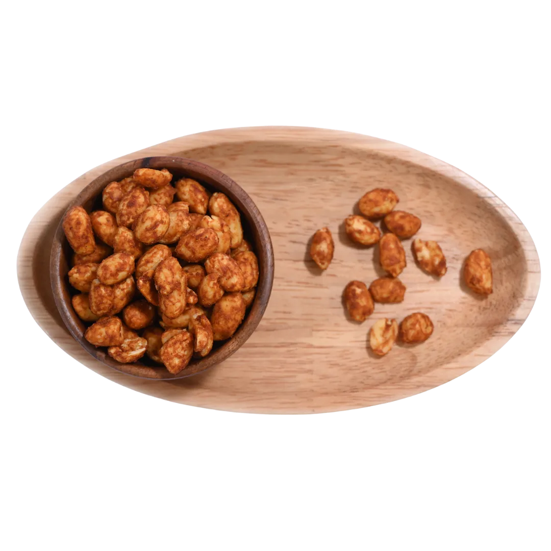 Delicious Peri Peri Roasted Peanuts or Moong Phalee in Wooden Bowl – Spicy Crunchy Snack for Anytime Munching