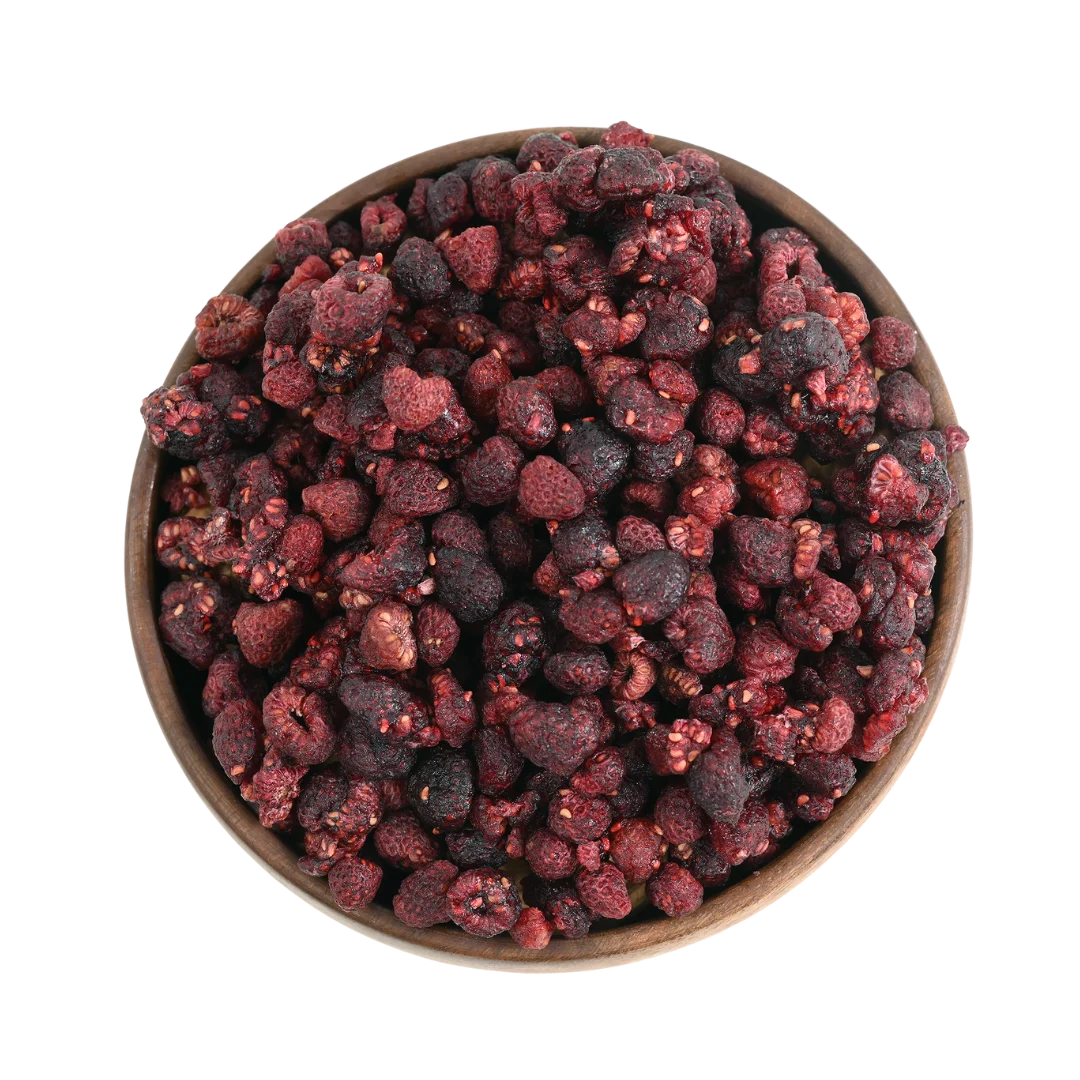 Bright red raspberries dried arranged beautifully, emphasizing their rich flavor and textured appearance