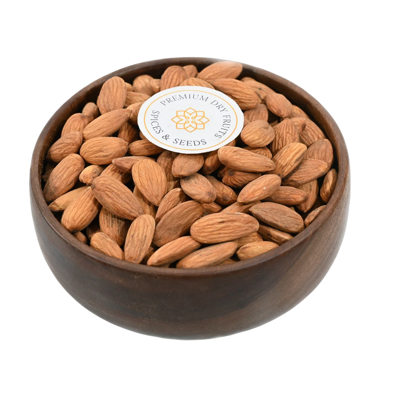 Premium California Almonds Badam in wooden bowl – rich protein dry fruits for healthy snacks and immunity boost