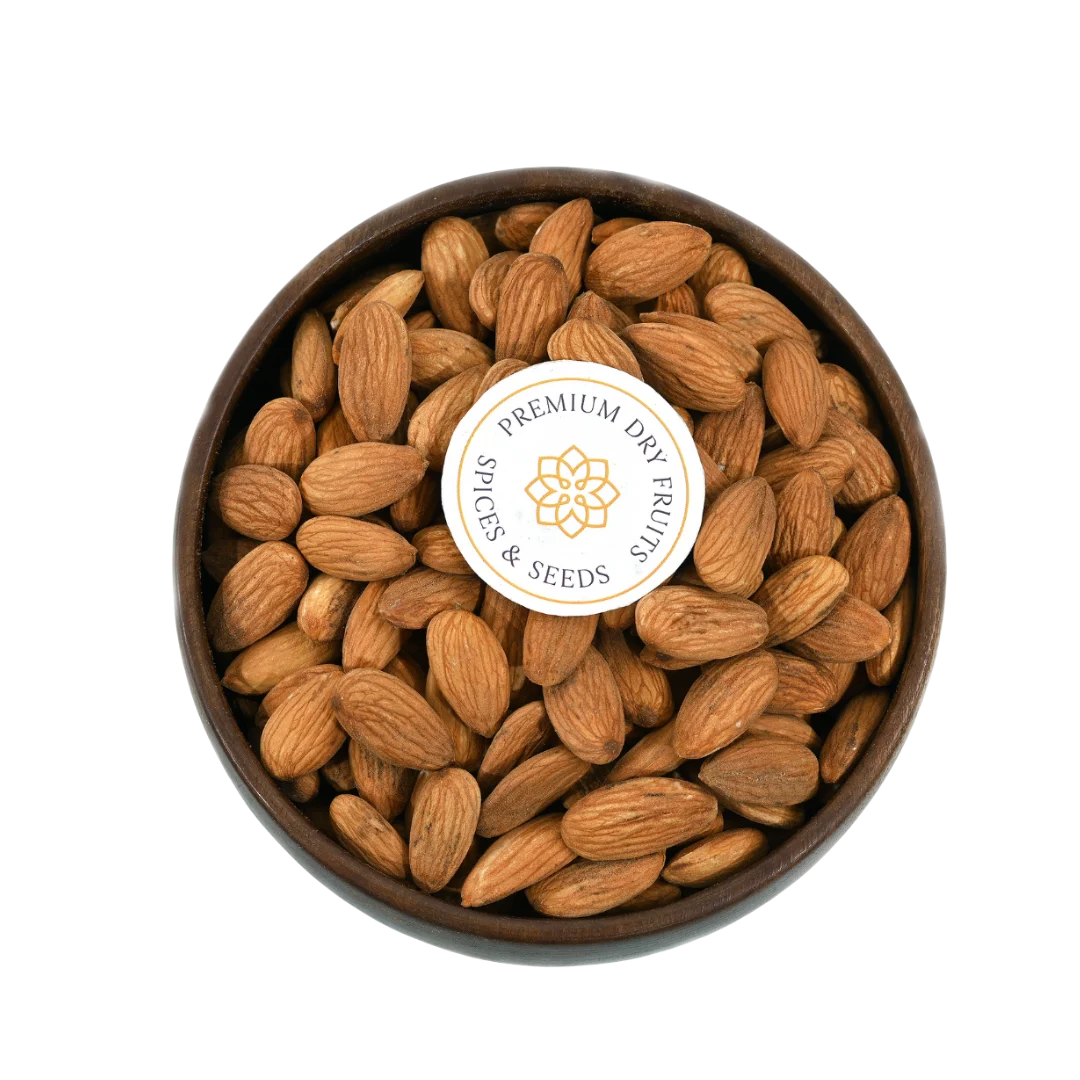 High quality California Almonds Badam close-up – natural crunchy nuts rich in vitamin E and antioxidants