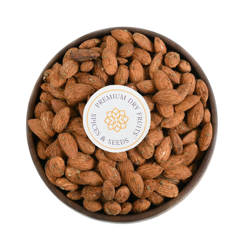 House of Rasda Almonds Chilly Garlic Spiced Badam pack – premium flavored dry fruits ideal for gifting and healthy spicy snacking