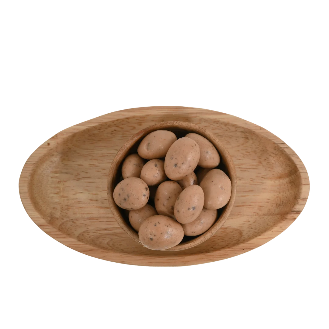 Premium Almonds Oreo Chocolate Coated Badam on rustic background – indulgent sweet dry fruits packed with flavor and healthy crunch