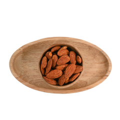 Top view of Almonds Peri Peri Spiced arranged randomly, with each almond glistening with a zesty red spice blend.