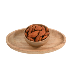 A handful of Almonds Peri Peri Spiced spread out on a slate background, highlighting the vibrant, bold peri peri seasoning.