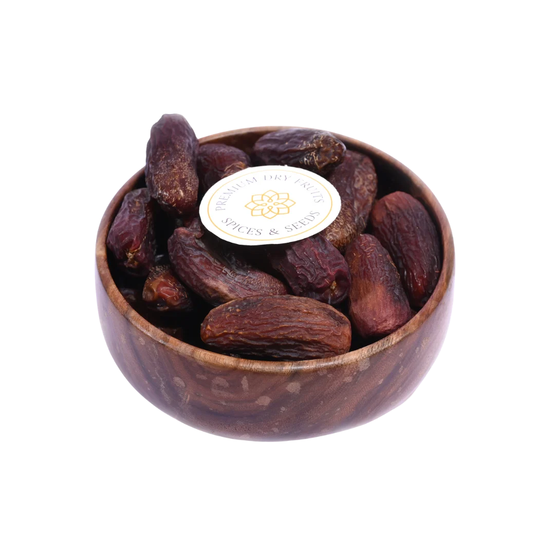 Amber Dates Saudi Arabia Select in wooden bowl – premium Arabian dates rich in taste