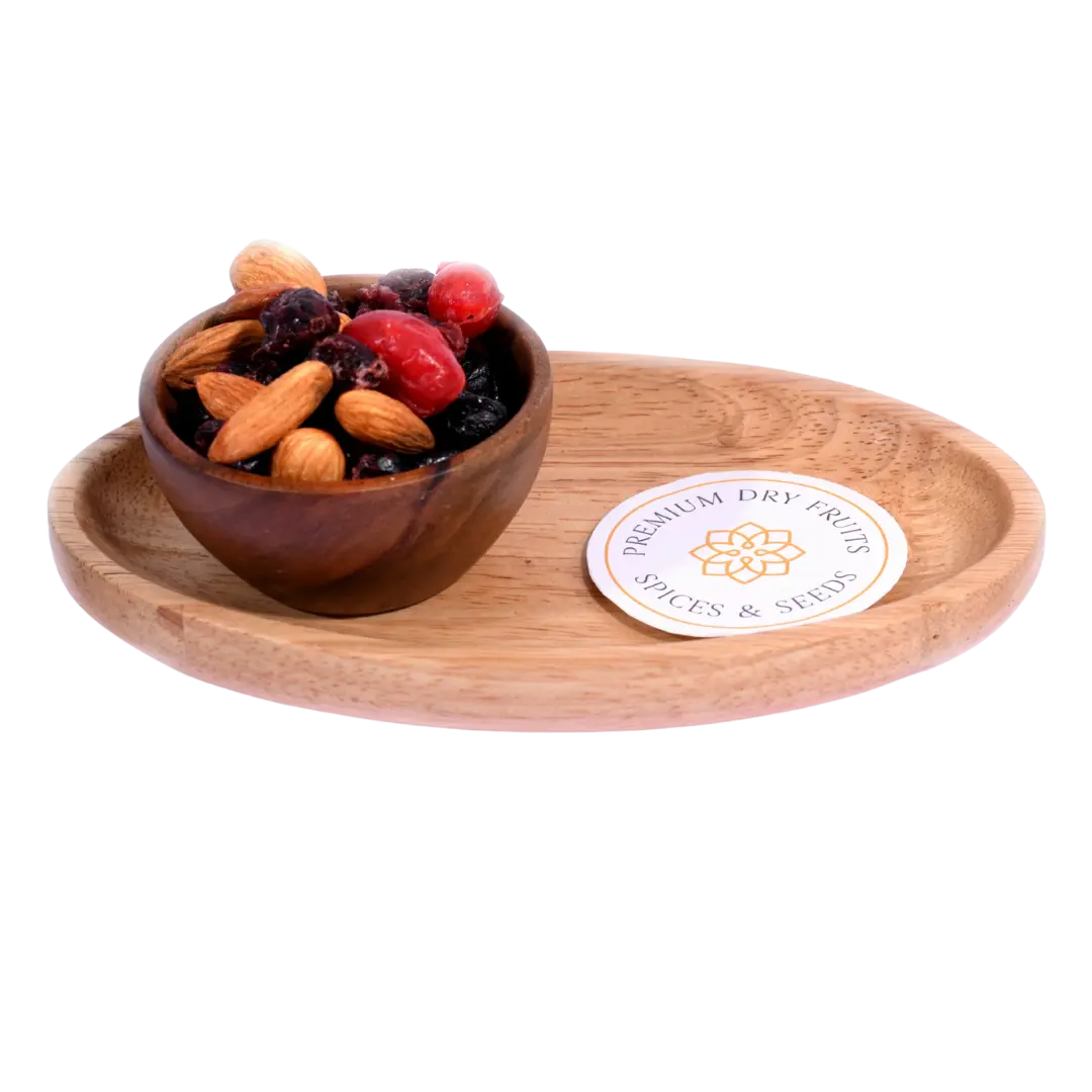 Antioxidant Trail Mix in a rustic wooden bowl showcases a colorful and healthy snack option.
