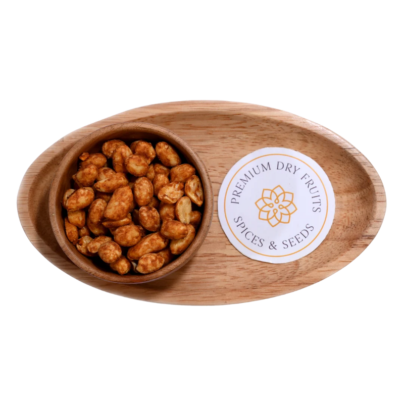 Smoky Barbeque Flavored Peanuts Moong Phalee in Wooden Bowl – Crunchy Roasted Snack Perfect for Parties and Travel