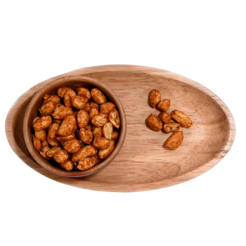 Delicious Barbeque Flavor Roasted Peanuts or Moong Phalee in Wooden Bowl – Savory Healthy Snack for Anytime Cravings