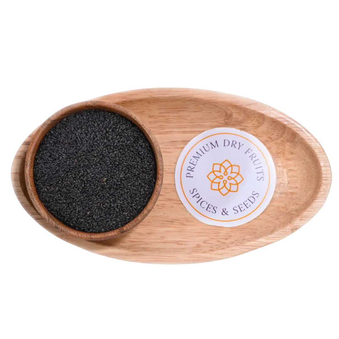 Close-up of Basil Seeds / Sabja Seeds, showing their uniform shape and unprocessed quality.