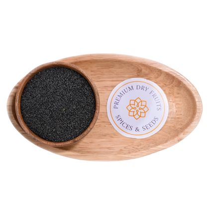 Close-up of Basil Seeds / Sabja Seeds, showing their uniform shape and unprocessed quality.