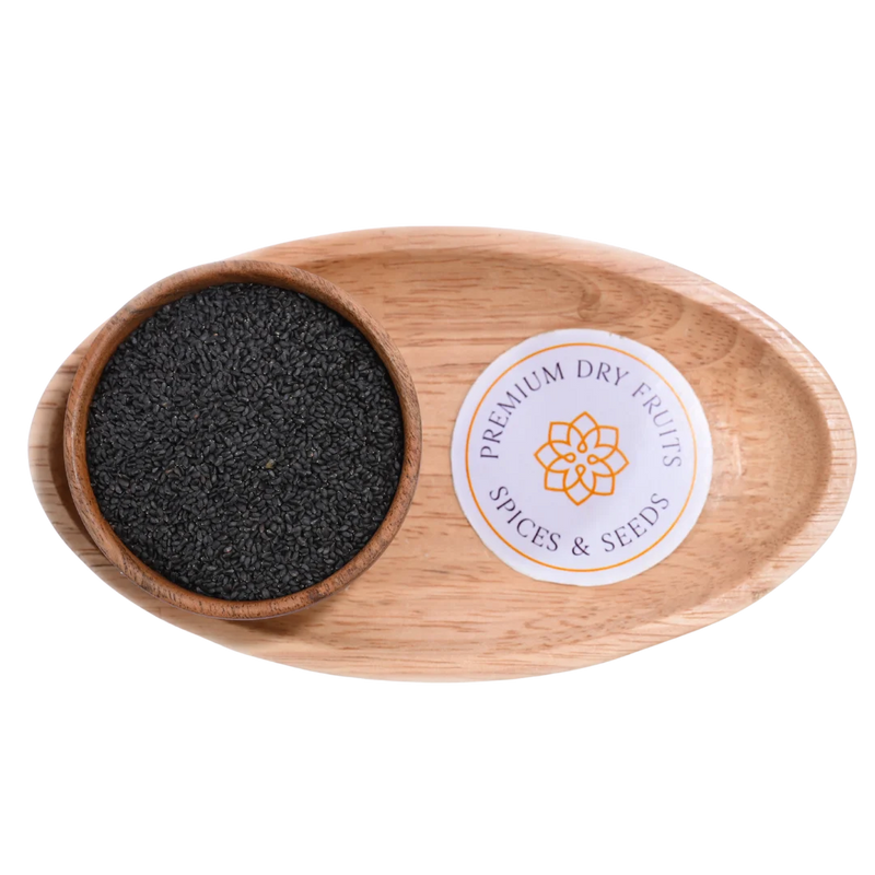 Close-up of Basil Seeds / Sabja Seeds, showing their uniform shape and unprocessed quality.