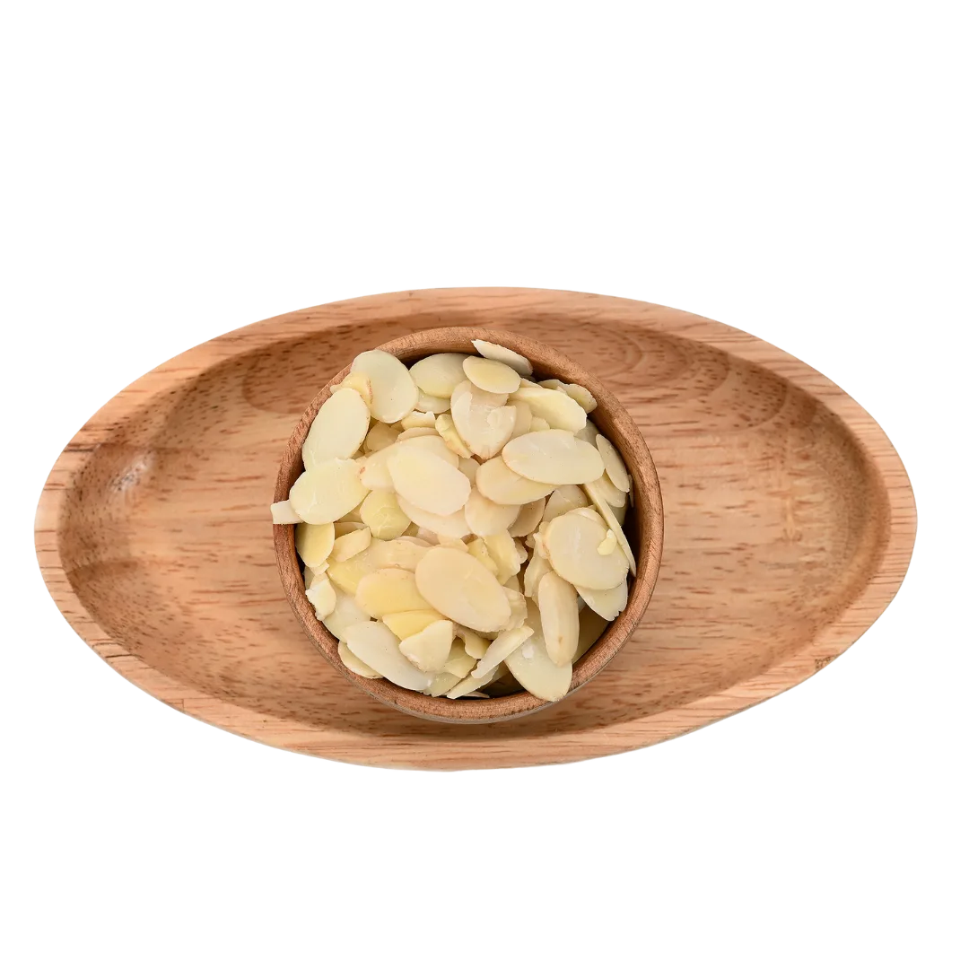 Premium quality Blanched Sliced Almonds Badam – thin crispy almond slices high in antioxidants ideal for garnishing and energy snacks