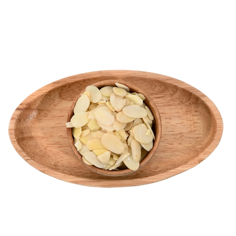 Premium quality Blanched Sliced Almonds Badam – thin crispy almond slices high in antioxidants ideal for garnishing and energy snacks