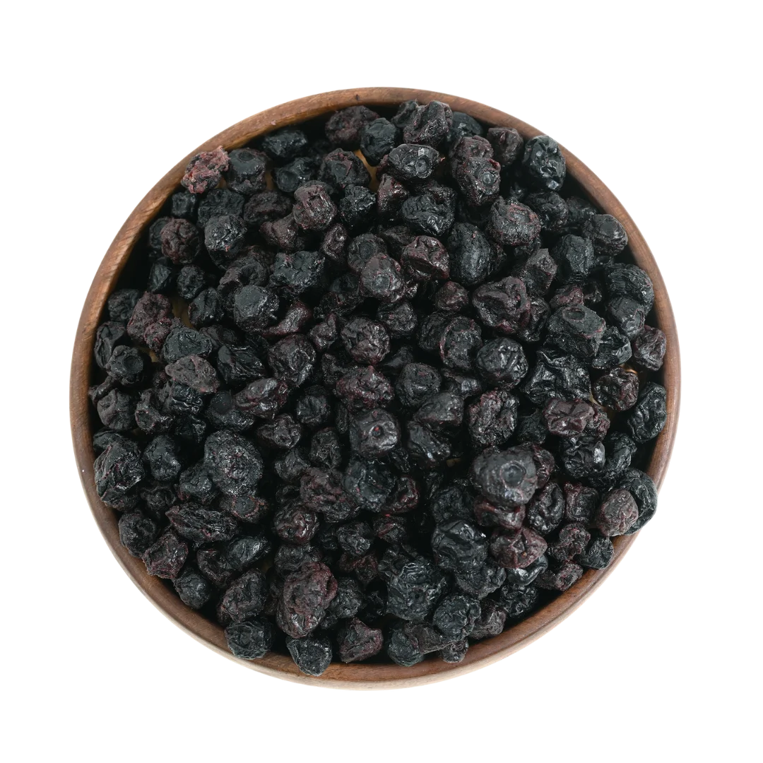 Shiny, dark blueberries dried whole premium arranged neatly in a bowl, emphasizing their rich color and wholesome appeal.