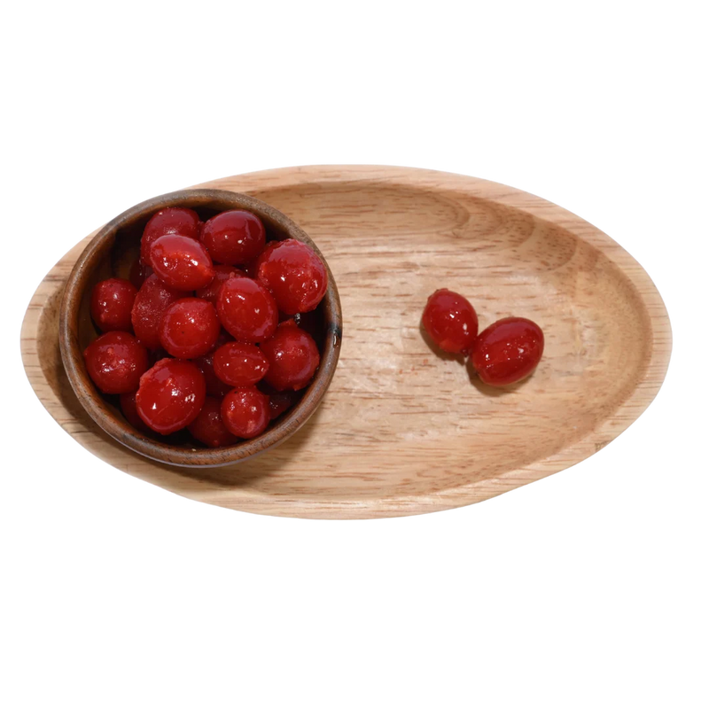Premium quality Candied Cherries/ Glace Cherries arranged in a wooden bowl, showing freshness and festive appeal.