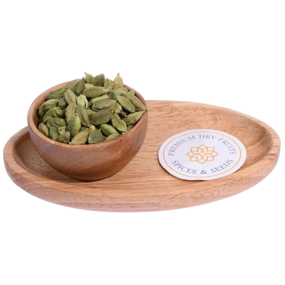 Premium Green Cardamom Pods in Wooden Bowl Aromatic Indian Spice for Tea and Cooking