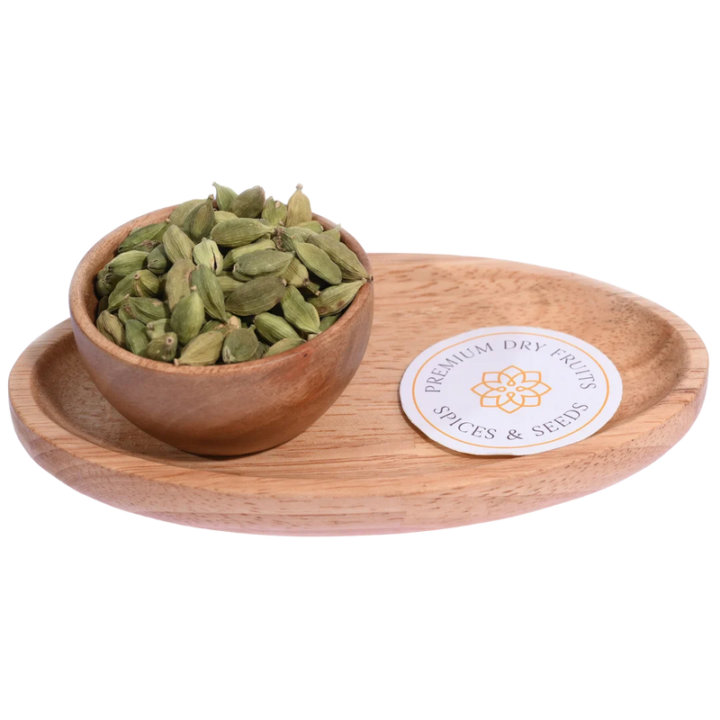Premium Green Cardamom Pods in Wooden Bowl Aromatic Indian Spice for Tea and Cooking