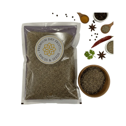 Packaged Carom Seeds with a visible brand label on a white background