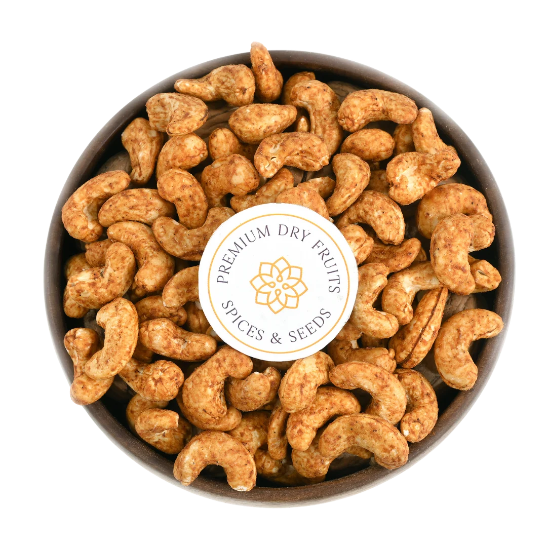 Crunchy roasted cashews coated with barbeque seasoning, ideal for evening snacks and gifting.