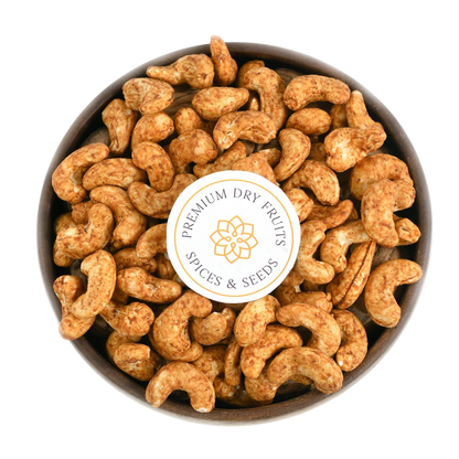 Crunchy roasted cashews coated with barbeque seasoning, ideal for evening snacks and gifting.