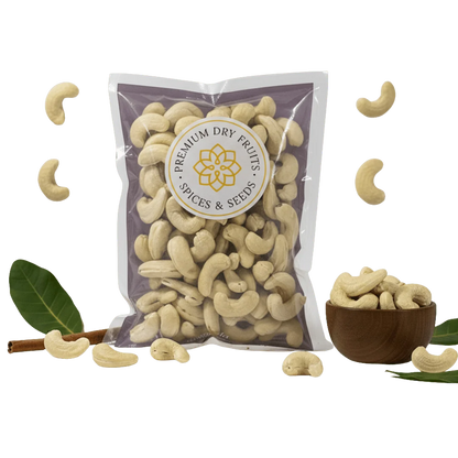 Packaged  Cashew Nuts Kernels Premium – Large Whole Cashews (W180) with a visible brand label on a white background