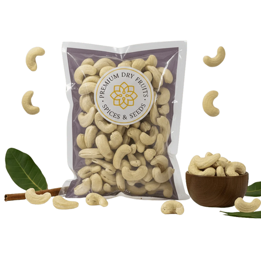Packaged  Cashew Nuts Kernels Premium – Large Whole Cashews (W180) with a visible brand label on a white background