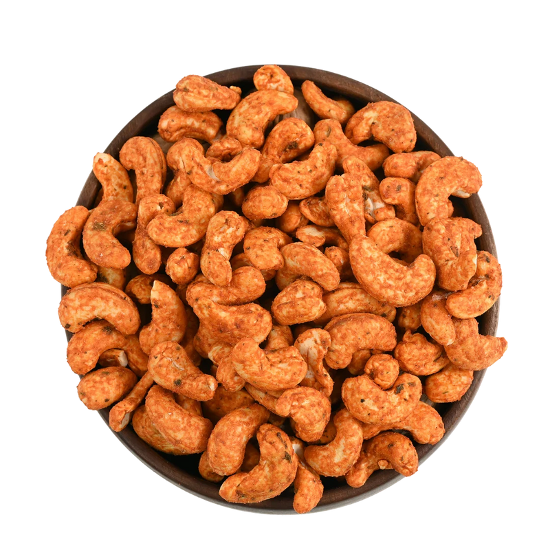 Crunchy roasted cashew nuts with authentic paneer tikka masala flavour, healthy flavoured dry fruits from House of Rasda, ideal for party snacks and festive munching.