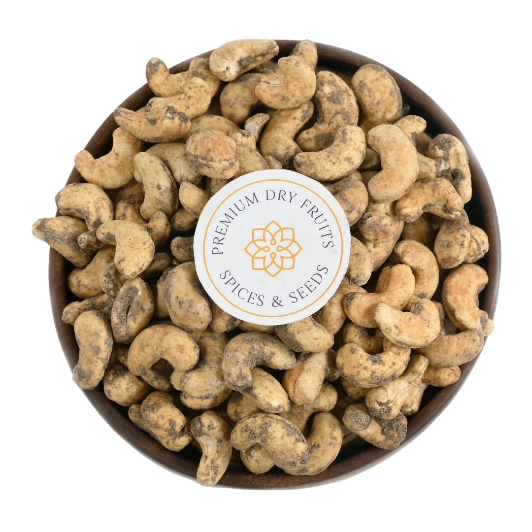 Fresh roasted cashews tossed in natural pepper seasoning, freshly packed by House of Rasda Bangalore, perfect for snacking and gifting.