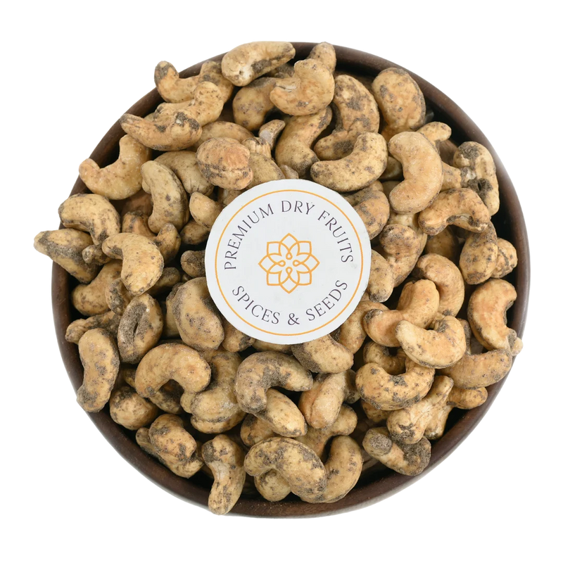 Fresh roasted cashews tossed in natural pepper seasoning, freshly packed by House of Rasda Bangalore, perfect for snacking and gifting.