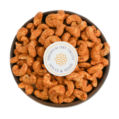 Roasted cashews coated with authentic peri peri seasoning, ideal for parties and travel snacks.