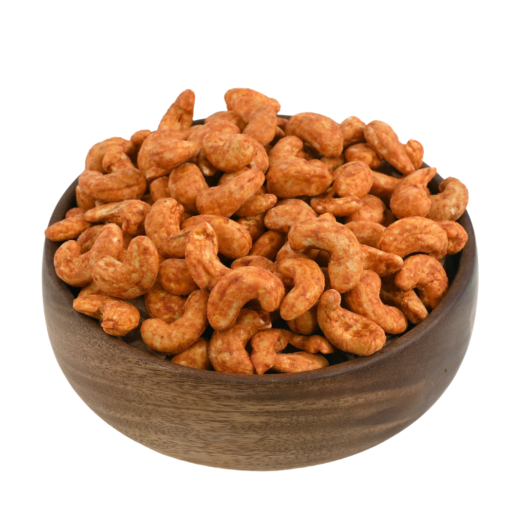Hot and tangy peri peri cashew nuts with a perfect blend of spice and salt, healthy flavoured dry fruits from House of Rasda, great for anytime munching.