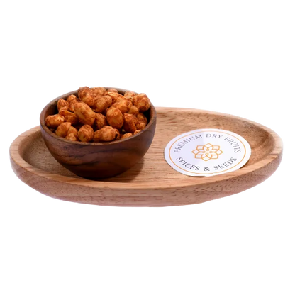 Chilli Garlic Peanuts or Moong Phalee Roasted Premium in Wooden Bowl – Spicy Crunchy Snack Rich in Protein and Flavor