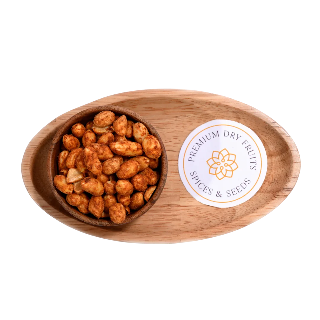 Roasted Chilli Garlic Flavored Peanuts or Moong Phalee in Wooden Bowl – Tasty Spicy Healthy Snack Buy Online Fresh