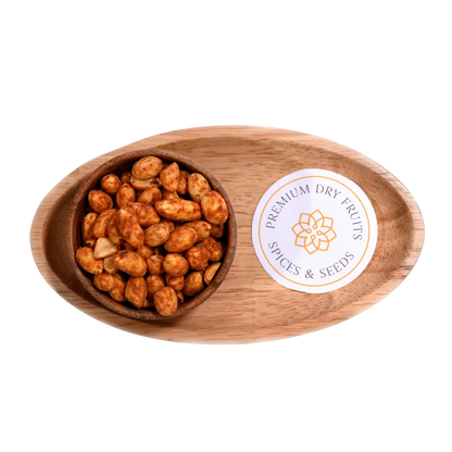 Roasted Chilli Garlic Flavored Peanuts or Moong Phalee in Wooden Bowl – Tasty Spicy Healthy Snack Buy Online Fresh
