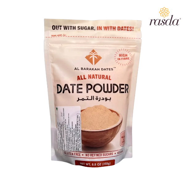 Premium natural dates powder from House of Rasda – a healthy, sugar-free sweetener made from dried dates.