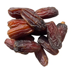 Chewy Mabroom dates are slender with long firm, semi-translucent naturally wrinkled body.