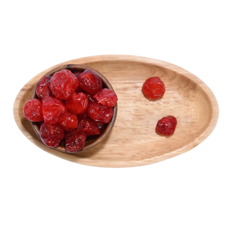 Premium quality Dried Cherries Dehydrated served in a wooden bowl, showcasing natural color and plump texture.