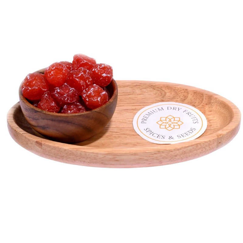 Dried Roseberry Plums in a wooden bowl soft, chewy, and naturally sweet dried plums rich in flavor and nutrients.