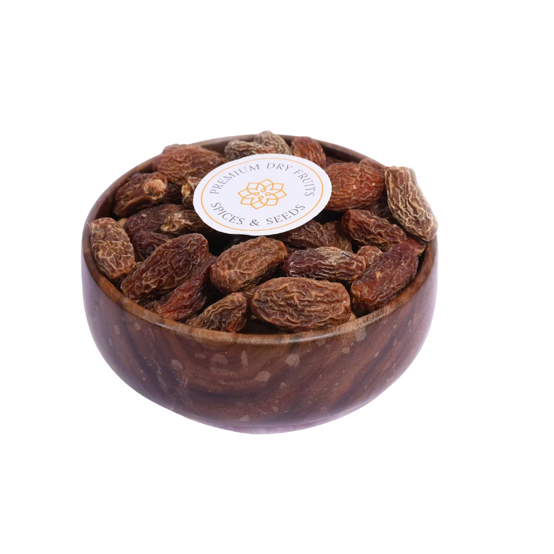 Dry Dates Kharek Khajur Black Premium in Wooden Bowl Healthy Natural Snack