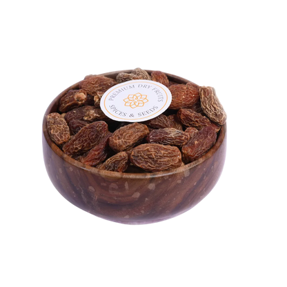 Dry Dates Kharek Khajur Black Premium in Wooden Bowl Healthy Natural Snack