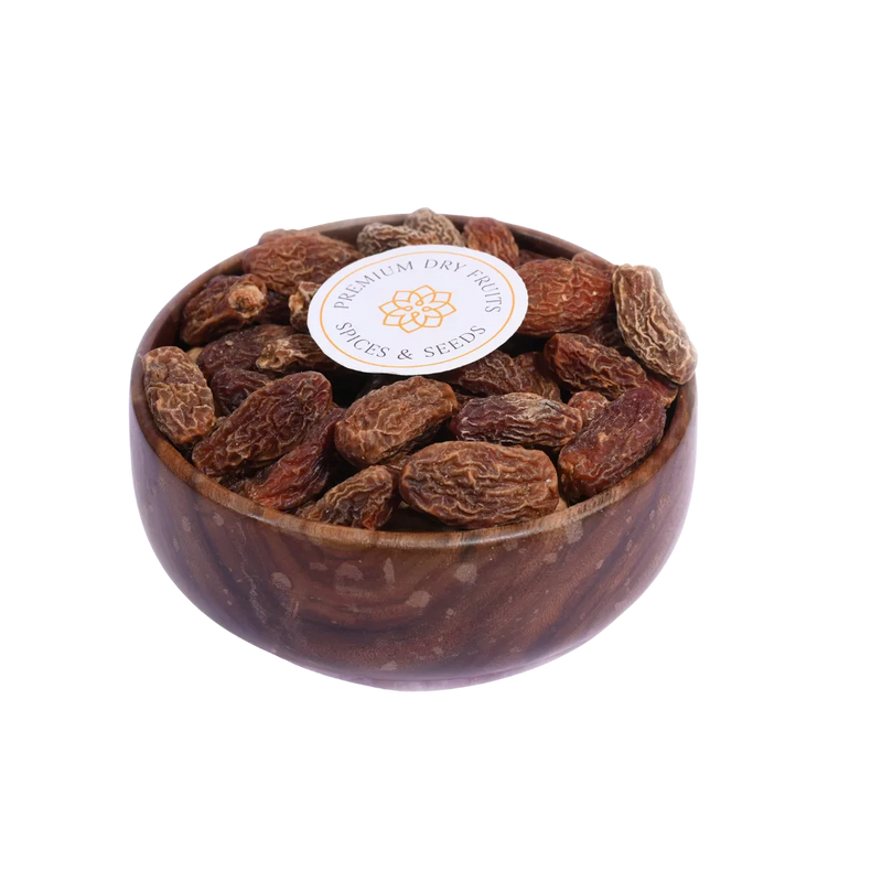 Dry Dates Kharek Khajur Black Premium in Wooden Bowl Healthy Natural Snack