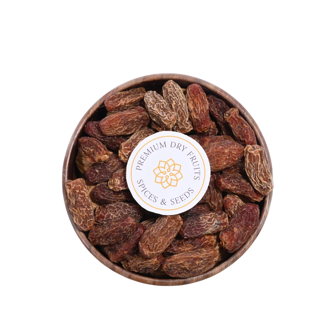 Black Dry Dates Premium Quality Kharek in Wooden Bowl Rich in Iron and Fiber