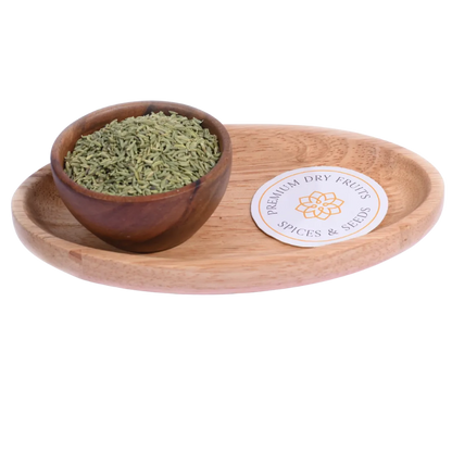 Fennel Lucknow / Saunf in a wooden bowl showcases premium, aromatic seeds from Lucknow.