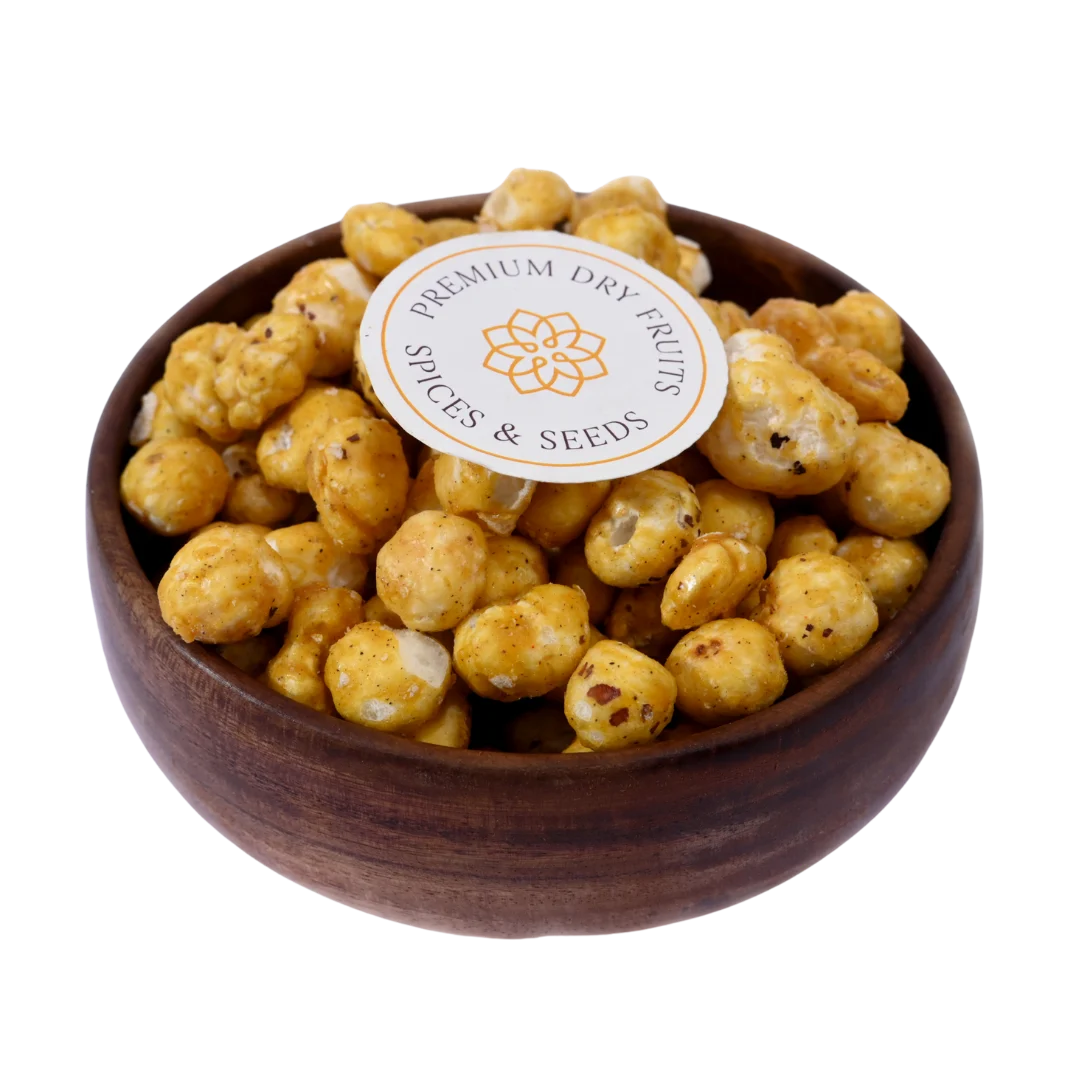 Fox Nuts Caramel Glazed Makhana are crunchy roasted fox nuts coated with a glossy golden caramel layer, giving a perfect sweet crunch.