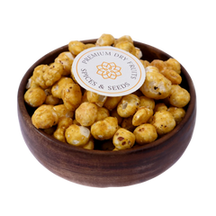 Fox Nuts Caramel Glazed Makhana are crunchy roasted fox nuts coated with a glossy golden caramel layer, giving a perfect sweet crunch.