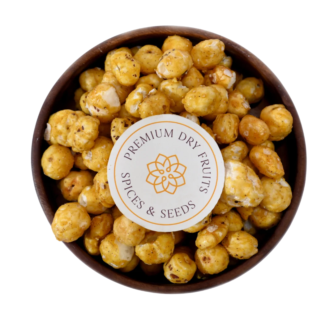 The Fox Nuts Caramel Glazed Makhana snack combines light, airy makhana with a smooth caramel glaze for a deliciously