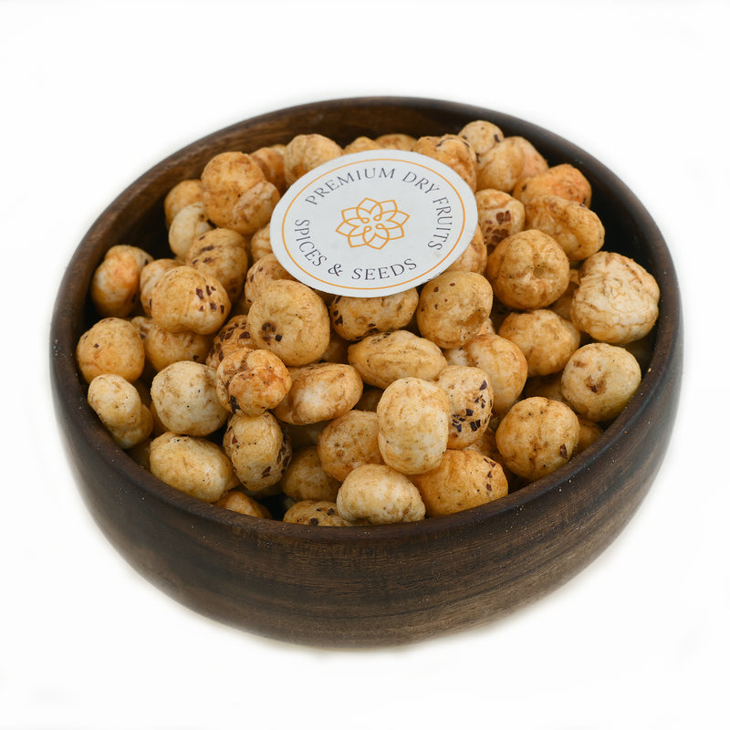 Elevate your snacking experience with this nutritious treat! With Makhana all flavors Like Carmel, Tangy Tomato, Pepper Salt Spicy, Fiery Peri Peri, Minty Pudina, Barbeque, Achari Masti, Pickle Makhana, Tickle Fusion, Punjabi Tadka, Onion, Cheese Fox nuts, Red chilli, Paneer Tikka, Chilly Garlic Explore these flavour in almonds, Cashew, Foxnuts.