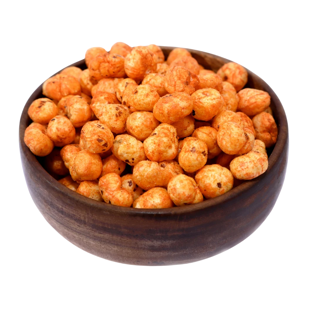 Enjoy the rich taste of Fox Nuts Fiery Peri Peri Spiced, a perfect healthy snack with vibrant orange