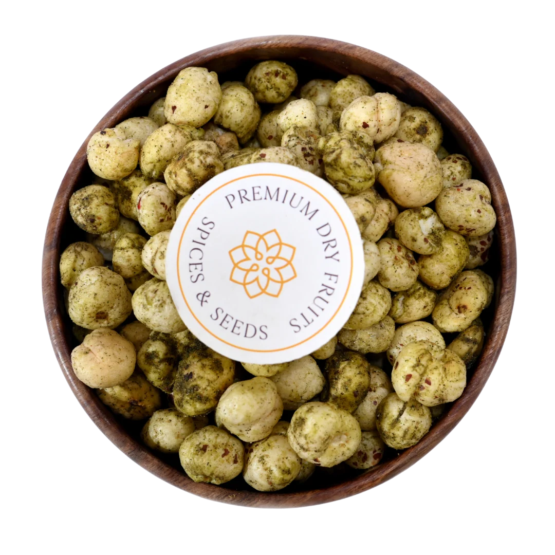 Fox Nuts Minty Pudina Makhana – Light green roasted makhana seasoned with tangy pudina spice, perfect for healthy snacking.